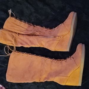 Over the knee lace up wedge boots